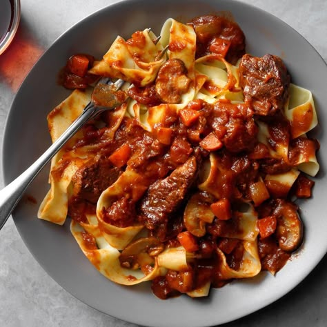 Slow-Cooker Short Rib Ragu over Pappardelle Short Rib Ragu Over Pappardelle, Pappardelle Recipes, Ragu Pappardelle, Short Rib Ragu, Boneless Beef Short Ribs, Short Ribs Slow Cooker, Lamb Ragu, Meat Lasagna, Spaghetti Dinner