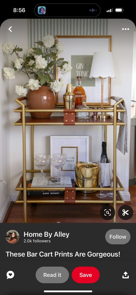 Bar Cart Decor No Drinks, Bar Cart Decorating Ideas, How To Decorate A Bar Cart, Bar Cart Styling Apartments, Small Dry Bar Ideas, Dry Bar Ideas, Bar Cart Styling, Bar Cart Decor, Dry Bar