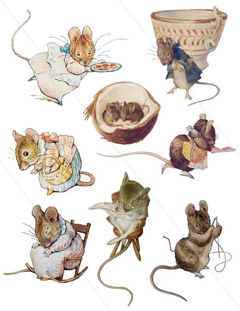 beatrix potter mice - Search Beatrix Potter Mouse Illustrations, Kindle Collage, Mice Painting, Antique Cottagecore, Mouse Paint, Mouse Illustration, Field Mouse, Paint Water, Collage Ideas