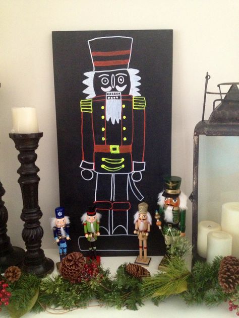 Nutcracker Chalkboard Art, Christmas Chalkboard Art, Whiteboard Art, Chalk Ideas, Christmas Nutcrackers, Liquid Chalk Markers, Board Designs, Christmas Chalkboard, Liquid Chalk