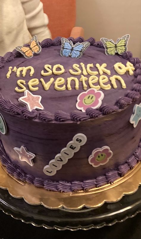 I'm So Sick Of Seventeen Cake, Im So Sick Of 17 Birthday Cake, 14tg Birthday Cake, Cake Ideas For 17th Birthday Girl, Birthday Cakes For 17th Birthday, Thirteen Birthday Cake, Olivia Rodrigo Birthday Cake, Seventeen Birthday Cake, Olivia Rodrigo Cake