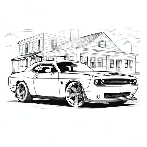 Dodge challenger hellcat standing in a c... | Premium Vector #Freepik #vector #sportscar #fast-car #car-illustration #car-logo Dodge Challenger Illustration, Dodge Challenger Tattoo, Challenger Tattoo, Dodge Challenger Drawing, Hellcat Drawing, Car Show Room, Drive Drawing, Dodge Art, Batman Art Drawing