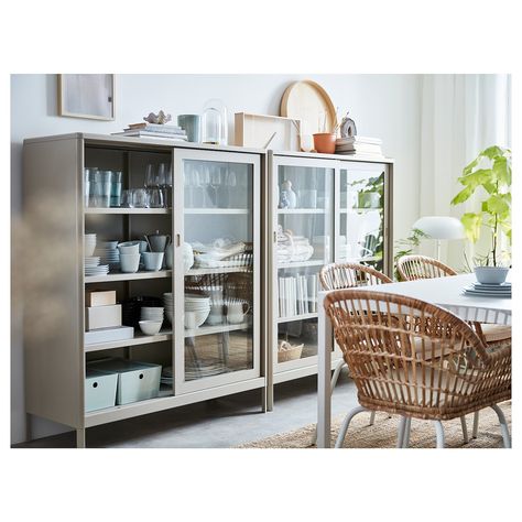 IDÅSEN Cabinet with sliding glass doors - beige - IKEA Idåsen Ikea, Unique Dining Room, Sliding Glass Doors, Ikea Family, Shared Rooms, Soft Seating, Rattan Chair, Glass Doors, Sliding Glass Door