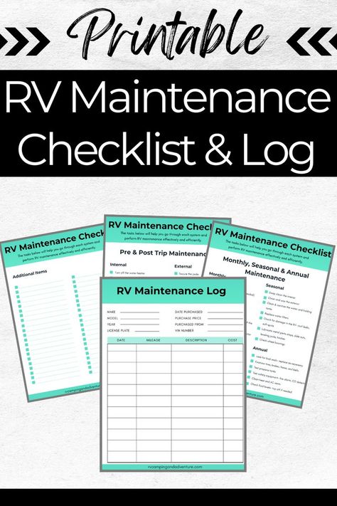 free printable rv maintenance checklist Camper Maintenance Checklist, Rv Maintenance Checklist, Rv Maintenance Schedule, Rv Checklist Free Printable, Rv Necessities, Camping Goals, Camper Checklist, Camping Trip Checklist, Camping Printables