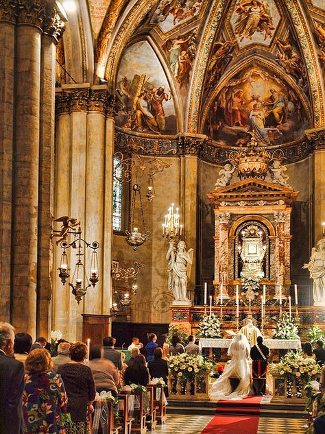 A wedding in a side chapel of Arezzo Cathedral, Italy by Anguskirk Italy Cathedral Wedding, Sistine Chapel Wedding, Italy Church Wedding, Wedding In Church, Wedding Cathedral, Wedding Venues Church, Catholic Church Wedding, Spanish Wedding, Cathedral Wedding