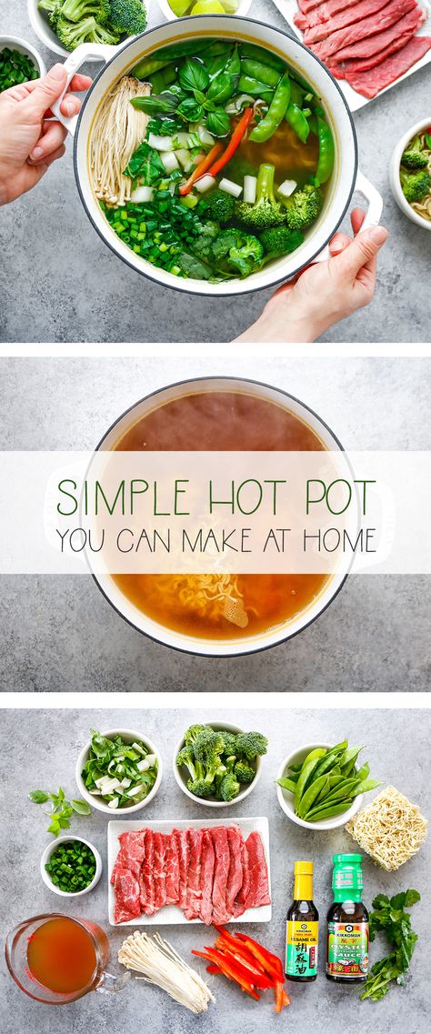 Hot Pot Vegetarian, Homemade Hot Pot Broth, Hot Pot Noodles, Hot Pot For One, Easy Hot Pot Recipe, Hotpot Broth Recipes, At Home Hot Pot, Hot Pot Ideas, Hot Pot Recipe Broth