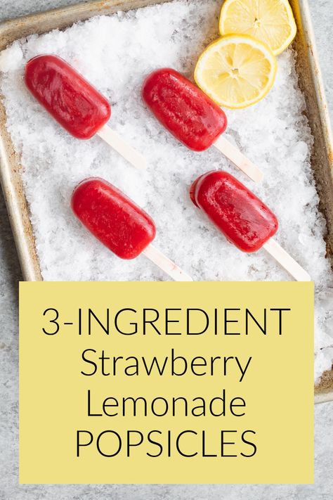 3-ingredient strawberry lemonade popsicles! Looking for a super easy summer recipe to make at home? These are perfect healthy homemade popsicles for kids and adults alike. Homemade Popsicles For Kids, Strawberry Ice Pops, Vegan Baby Food, Whole Food Plant Based Meals, Lemonade Popsicles, Strawberry Popsicles, Easy Meal Prep Recipes, Frosted Lemonade, Craving Sweets