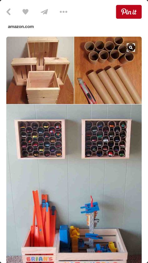 Hot wheels car storage how to Hot Wheels Bedroom, Hot Wheels Storage, Kids Toy Organization, Craft Room Storage, Toy Rooms, Big Boy Room, Wooden Crates, Toy Organization, Kids Storage