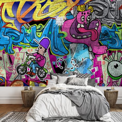 Large Wall Stickers, 3d Graffiti, Large Wall Murals, Colorful Graffiti, Graffiti Murals, Graffiti Cartoons, Graffiti Wallpaper, Removable Wall Murals, Graffiti Wall Art