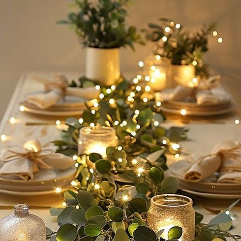 TwinklingTree™ on Instagram: "Invite glow into your space with the Fairy Light Olive Vine, blending natural elegance with soft ambiance! ✨💖" Christmas Table Natural, Fairy Lights Table Decor, Sage Green Christmas Decor, Fairy Lights Table, Festive Shots, Wellbeing Wednesday, Flagstaff Wedding, Table Decorations Christmas, Simple Table Decorations