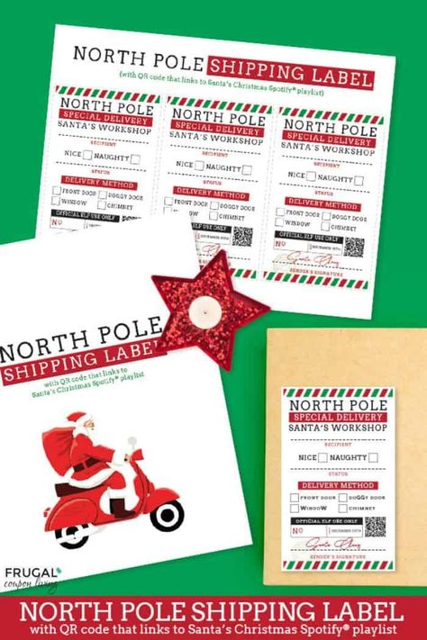 You've got *Christmas* Mail! Download and print this free printable north pole shipping shipping label from Santa. Use on a Christmas Eve box or with Elf on the Shelf idea. This fun North Pole address label comes with a QR code for a Spotify Christmas Playlist so you can enjoy a list of the Best Christmas Music for your family. This makes a cute Christmas tradition. Instantly download this free Christmas printable today. #FrugalCouponLiving Santa Free Printable, Free Printable Christmas Labels, Gift Tags From Santa, Best Christmas Music, Christmas Printable Labels, Free Printable Christmas Cards, Free Printable Christmas Gift Tags, Christmas Playlist, Unique Gift Tags