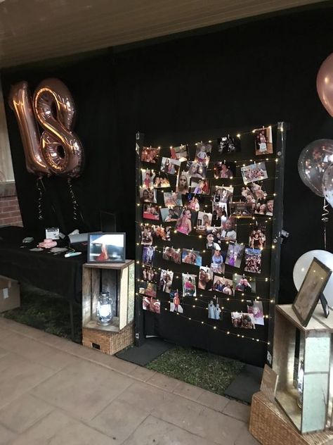 17 Most Creative 18th Birthday Party Decor Ideas That You Must Do 18th Birthday Photo Board Ideas, 18th Birthday Photo Collage Ideas, 18th Photo Wall, 18th Photo Board Ideas, Photo Wall For Birthday, 21st Photo Board Ideas, Birthday Picture Wall, 18th Birthday Party Ideas Theme Decoration, 18th Birthday Party Decor