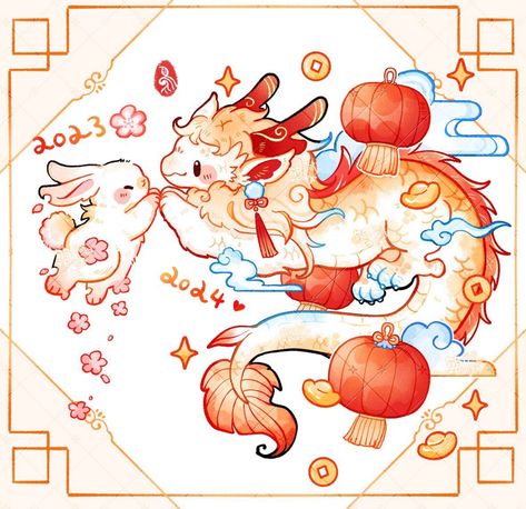 Chinese Fish Art, Kawaii Dragon Drawing, Cny Drawing, Kawaii Mascot, Cny Dragon, Dragon Doodle, Chinese Dragon Drawing, Cute Animal Drawings Kawaii, 캐릭터 드로잉