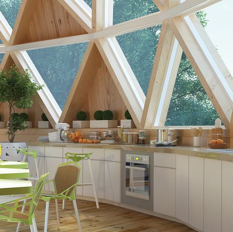 Geodome House, Geodesic Dome House, Dome Kitchen, Dome Building, Geodesic Dome Homes, Dome Home, Dome House, Earth Homes, Geodesic Dome