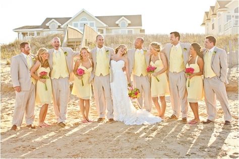 pale yellow beach wedding | ... beach bridal party, yellow and pink beach wedding, Macon Photography NO PINK, NO VESTS Mens Beach Attire, Beach Wedding Pink, Beach Wedding Suits, Yellow Bridesmaid Dresses, Beautiful Beach Wedding, Wedding Suits Groom, Yellow Bridesmaids, Beach Attire, Beach Bridal