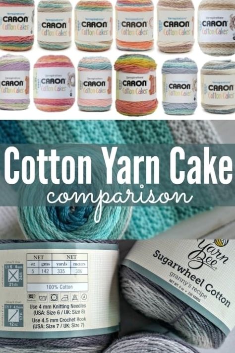 If you love a soft cotton yarn for crocheting and knitting, you'll love cotton cake yarn! There are Caron Cotton Cakes and the NEW Sugarwheel Cotton Cakes. #knittingideas #knittingdesign #crochetideas Cotton Cakes Crochet Patterns, Sugarwheel Cotton Yarn Crochet Patterns, Knitting With Cotton Yarn, Cotton Yarn Crochet Patterns, Cotton Yarn Crochet, Yarn Cakes, Learn Crochet, Mandala Yarn, Cotton Cake