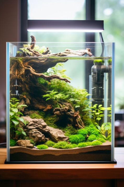 Discover the perfect blend of form and function with our curated shrimp tank ideas. Each design focuses on creating a healthy and attractive space for your shrimp. Dive into our blog post for a variety of creative and practical solutions. Aquascaping Ideas Inspiration, 6 Gallon Fish Tank, Tall Tank Aquascape, Square Aquascape, Biorb Aquarium Ideas, Beta Aquarium Ideas, Aqua Scape Ideas, Simple Aquarium Ideas, Aquascape Design Natural