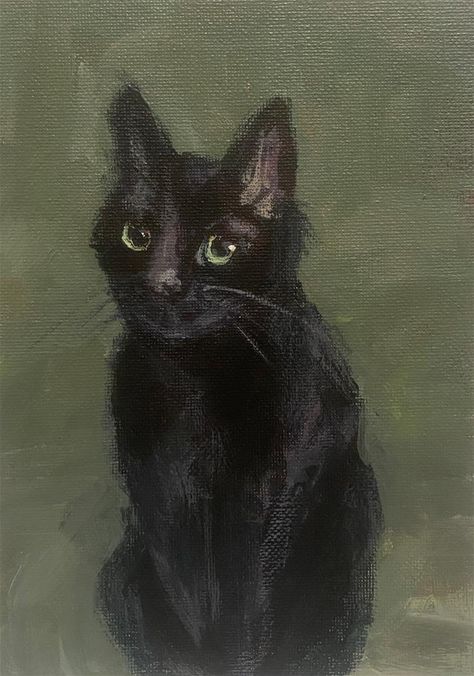 Shostakovich Aesthetic, Black Cat Acrylic Painting, Art Asthetics, Cat Oil Painting, Black Cat Drawing, Black Cat Painting, Black Cat Aesthetic, Cat Paintings, Apartment Art