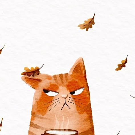 Fall Cat Illustration, Cat Faces Illustration, Autumn Cat Drawing, Grumpy Cat Illustration, Easy Watercolor Illustration, Cat Watercolor Paintings Easy, Anya Illustration, Cute Watercolor Illustration, Simple Cat Illustration