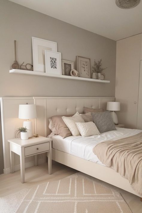 Simple Beige Bedroom Ideas, Ikea Neutral Bedroom, Neutral Bedroom White Furniture, Girls Neutral Bedroom Ideas, White Grey Beige Bedroom, Teen Girl Neutral Bedroom, White Bedroom Furniture Wall Color Ideas, Off White Bedroom Ideas, Beige And White Room