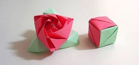 In the words of Gertrude Stein, a rose is a rose is a magic paper cube. And with this paper folder's guide, you'll learn how to make your very own magic rose cube from paper using the Japanese art of origami. This design by Jo Nakashima is great for Valentine's Day or any other day where a paper puzzle rose is needed. Video: . Origami Kutu, Origami Stella, Origami Roses, Origami Leaves, Magic Rose, Origami Cube, Paper Cube, Tutorial Origami, Origami Ball