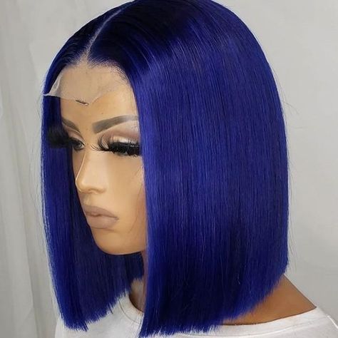 #humanhairwig #bobwig #bluewig #lace wig #laceclosurebobwig Ombre Bob Wig, Blue Bob, Color Wigs, Ombre Bob, Brazilian Hair Wigs, Bob Cut Wigs, Corte Bob, Closure Wigs, Bob Lace Front Wigs