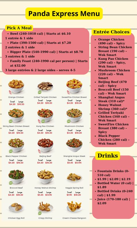 panda express menu with prices Panda Express Restaurant, Panda Express Menu, Chimichanga Beef, Beijing Beef, Seafood Enchiladas, Spicy Broccoli, Chicken Plating, Mexican Restaurants, String Bean