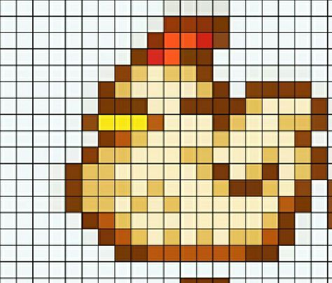 White chicken Stardew Valley Pattern Perler beads Stardew Chicken Pixel Art, Stardew Valley Junimo Pixel Art, Stardew Valley Chicken Pixel Art, Stardew Valley Chickens, Stardew Valley Knitting Pattern, Stardew Perler Beads, Stardew Pixel Art, Stardew Valley Crafts, Stardew Valley Perler Bead Patterns