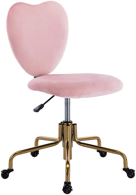 Pink Heart Desk Chair, Pink Fluffy Vanity Chair, Pink Beauty Chair, Pink Velvet Desk Chair, Desk Chairs For Bedroom Kids, Heart Chair Aesthetic, Heart Office Chair, Funky Desk Chairs, Light Pink Desk Chair