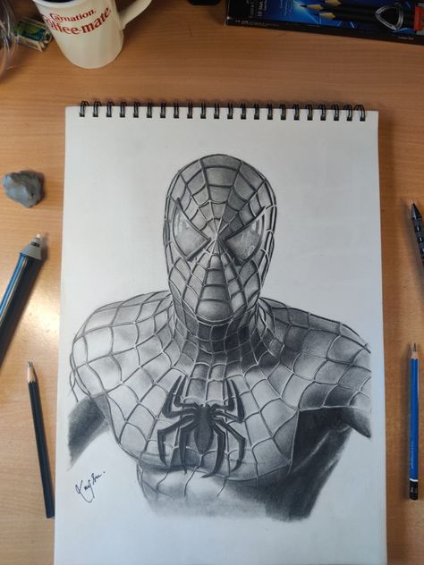 Pencil Drawing of Spider-Man Hyper Realism Art, Graphite Pencil Art, Spider Man 2002, Iron Man Drawing, Marvel Art Drawings, Hyper Realism, Predator Alien Art, Avenger Artwork, Hyper Real