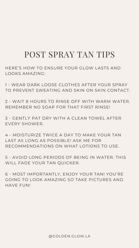 Spray Tan Powder, Spray Tan Hashtags, Hairstylist Finances, Pre Tanning Tips, Post Spray Tan Care, Pre And Post Spray Tan Care, Post Spray Tan Tips, Spray Tan Techniques, How To Start A Spray Tanning Business