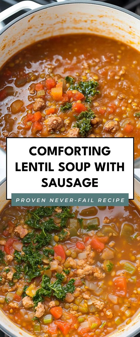 Image for Comforting Lentil Soup with Sausage Turkey Lentil Soup Recipes, Lentil And Sausage Recipes, Carrabbas Sausage And Lentil Soup Recipe, Spicy Sausage And Lentil Soup, Lentil And Kielbasa Soup, Sausage Lentil Soup Recipe, Spicy Lentil Soup Recipe, Lentil Soup Sausage, Lentil Recipes Soup