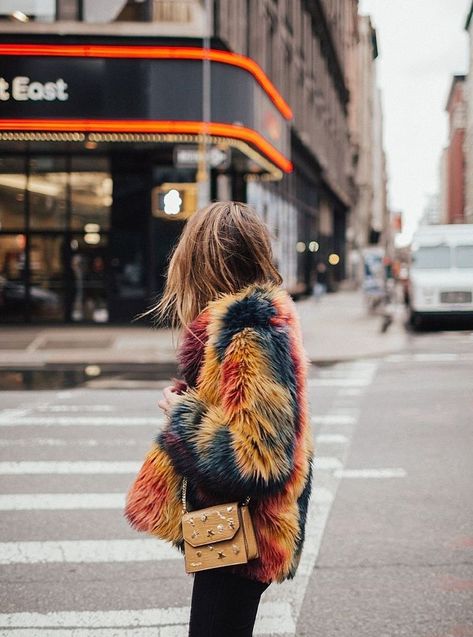 728f206c2a01bf572b5940d7d9a8fa4cdesc48193601ri Faux Fur Coat Outfit, Colorful Fur Coat, Fake Fur Coat, Mode Tips, Nyc Street, Fake Fur, Inspired Outfits, Grunge Style, Mode Vintage