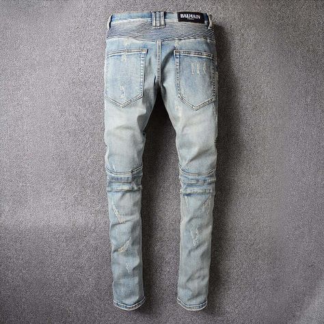 Balmain paris Jeans Ripped Biker Jeans for men! Shop now🛒🛒🛒 Ripped Biker Jeans, Balmain Jeans, Pleated Pattern, Men Fabric, Ripped Jeans Men, Biker Jeans, Jeans Men, Ripped Denim, Designer Jeans