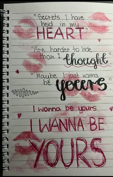 Buku Diy, Lyric Drawings, I Wanna Be Yours, Writing A Love Letter, Wanna Be Yours, Journal Inspiration Writing, Desain Buklet, Love Scrapbook, Cute Quotes For Him