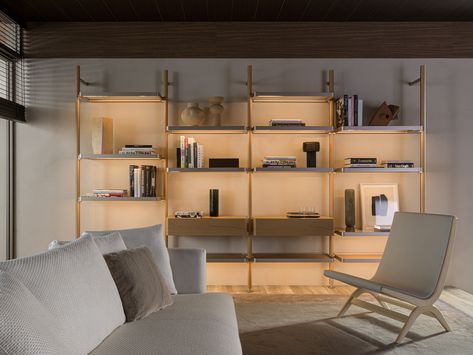 Home Office Collection | Luxury and modern furnishings for office Media Wall Unit, Vincent Van Duysen, Bookcase Design, Modern Bookcase, Media Wall, Modular System, Extruded Aluminum, Book Shelf, Wall Unit