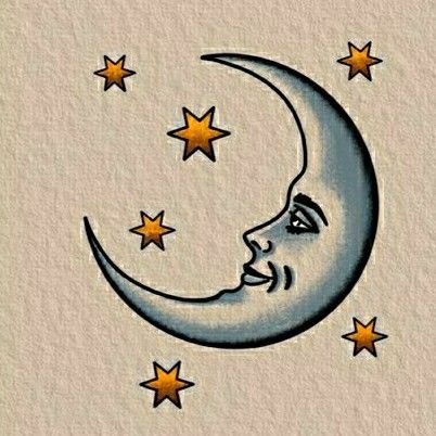 American Traditional Tattoos Moon, Mini Traditional Tattoo, Moon American Traditional Tattoo, Traditional Tattoo Sun, American Traditional Moon Tattoo, Small Old School Tattoo, American Traditional Moon, Vintage Moon Tattoo, Moon Tattoo Traditional