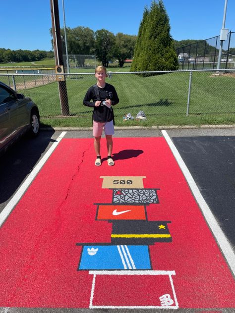 Batman Senior Parking Spot, Senior Year Parking Spot Ideas Boys, Guy Senior Parking Spot Ideas, Boy Parking Spot Painting Ideas, Parking Spot Painting Boys, Best Friend Parking Spot Painting, Senior Parking Space Ideas For Boys, Friends Parking Spot Painting, Matching Painting Ideas