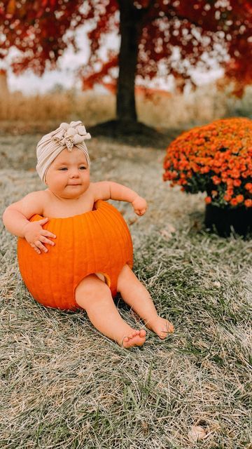 Morgan • Certified Personal Trainer on Instagram: "Baby’s first pumpkin 🎃 #Halloween #babysfirsthalloween #pumpkinbaby #pumpkins #october #fall #autumn #momsofig #momblog #momblogger #lifestyle #autumnvibes #fallinspo" October Baby Photoshoot, Halloween Photoshoot Baby, Halloween Baby Photoshoot, Pumpkin Shoot, Babies First Halloween, Mommy Photos, 7 Month Baby, 2 Month Baby, Jenny Rose