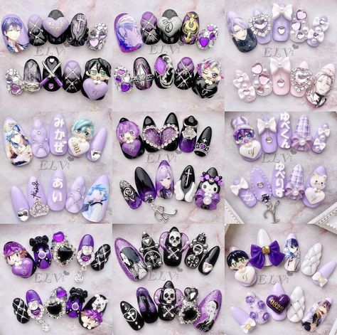 Celebrity Y2k, Kuromi Nail Art, K Pop Nails, Sanrio Nails, Hello Kitty Nails Art, New Years Nail Art, 3d Nail Designs, Fake Nails Designs, Soft Gel Nails