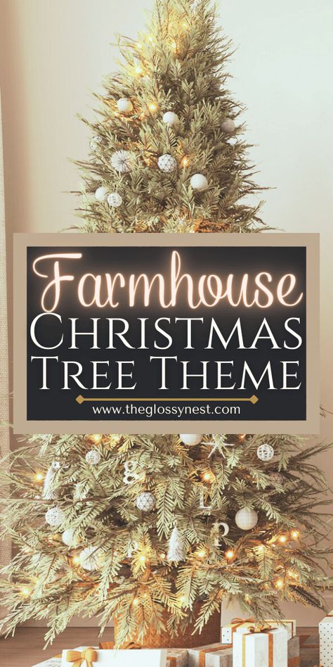 Looking for a simple & cozy country Christmas this year? If so, you'll want to check out these gorgeous, DIY farmhouse Christmas tree ideas! Rustic & modern farmhouse Christmas tree ideas with red, white, navy blue, black, silver, emerald green, grey, gold & brown color schemes. These flocked trees use buffalo check & plaid ribbon, skirts, ornaments, toppers, lights & garland for an elegant, easy, Nordic, handmade, old fashion, vintage primitive look. Perfect for small spaces & living rooms! Christmas Tree Without Topper, Modern Farmhouse Christmas Tree Ideas, Diy Farmhouse Christmas Tree, Cowboy Christmas Tree Ideas, Farmhouse Christmas Tree Ideas, Cozy Country Christmas, Rustic Farmhouse Christmas Tree, Black Xmas Tree, Diy Farmhouse Christmas