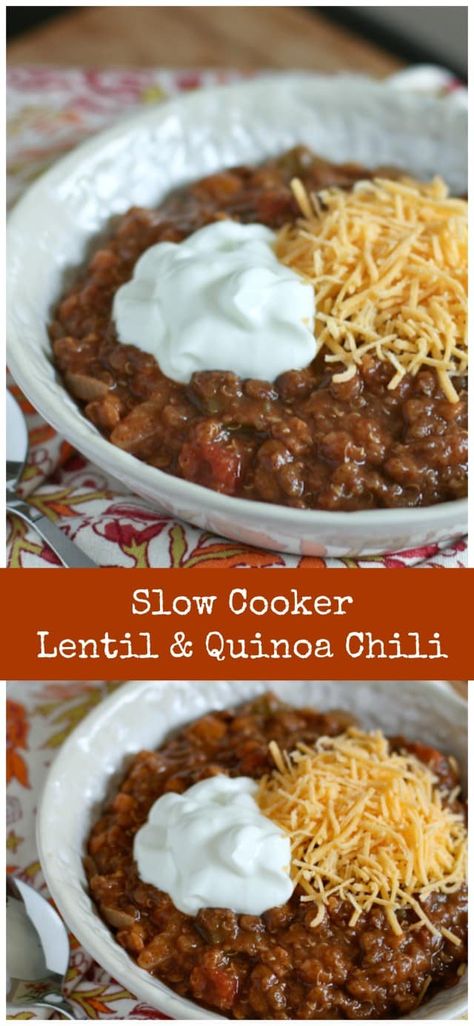 Lentils And Quinoa, Quinoa Chili, Slow Cooker Lentils, Vegan Slow Cooker, Vegetarian Dish, Slow Cooker Vegetarian, Lentil Recipes, Cool Weather, Meatless Meals