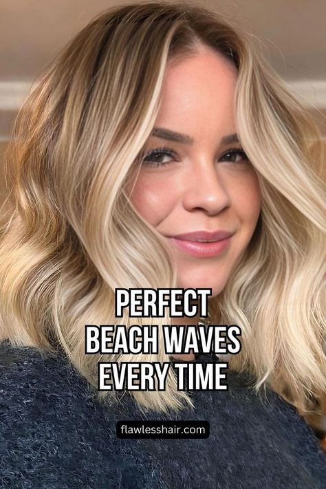 Beach Waves Using Heat Styling Tools Simple Waves Hairstyle, How To Get Waves In Medium Length Hair, Beach Waves Using Curling Iron, Curls With Iron Flat, Using Flat Iron To Curl Hair Beach Waves, Beach Wave Blonde Hair, How To Create Beach Waves With Flat Iron, Beach Waves Flat Iron Tutorials, Fine Hair Beach Waves