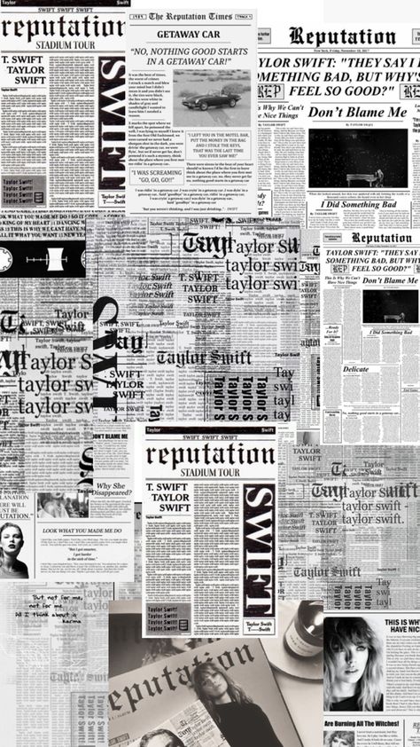 Reputation Newspaper, Newspaper Wallpaper, Newspaper Background, Collage Scrapbook, Taylor Swift Wallpaper, Taylor Swift Lyrics, Cute Patterns Wallpaper, Journal Covers, Newspaper