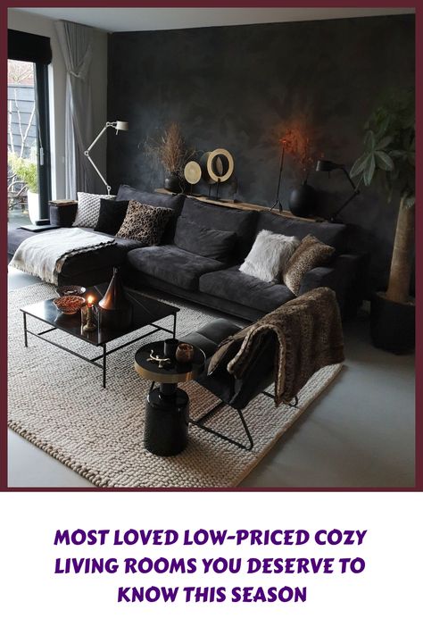 [CommissionsEarned] 94 Dark Cozy Living Room Recommendations You'll Want To Use Instantly #darkcozylivingroom Black Walls Living Room, Black Sofa Living Room, Masculine Living Rooms, Black Living Room Decor, Sofa Design Wood, Dark Living Rooms, Black Living Room, Living Room Decor Cozy, Wallpaper Living Room