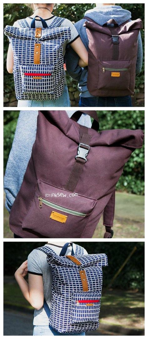 The Roxanne Rolltop Backpack is an awesome backpack that was created for men, women and children. It's a unisex bag that is specially designed for students and travellers. The pocket space is so big and organised that you can easily pack the bag with all Traditional Bags, Backpack Pattern Sewing, Backpack Sewing, Sew A Bag, Rolltop Backpack, Bags To Sew, Diy Backpack, Modern Bag, Backpack Pattern