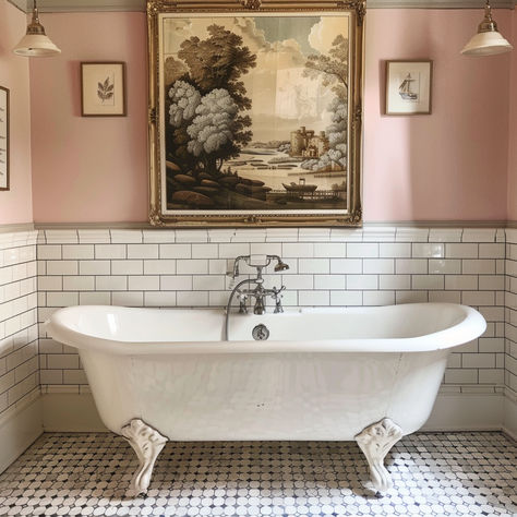 Soft pink bathroom with claw foot tub. Mauve Pink Bathroom, Soft Pink Bathroom, Pink Bathtub, Pink Tub, Clawfoot Tubs, Apartment Needs, Pink Bathroom, Mauve Pink, Vintage Pink