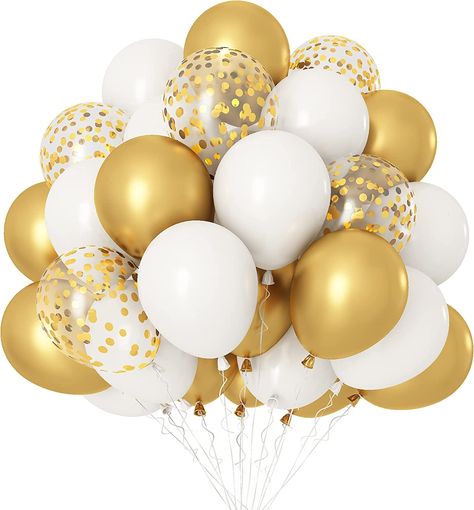 Metallic Gold White Balloon 20pcs 12 Inches Gold Confetti Latex Balloons Set with Ribbons Wedding Balloons for Bridal, Birthday, Anniversary, Baby Shower, Birthday, Graduation Party Decorations : Amazon.co.uk: Home & Kitchen Wedding Balloon Decorations, Silver Balloon, Balloon Pump, Gold Confetti, White Balloons, Wedding Party Decorations, Wedding Ribbon, Wedding Balloons, Gold Balloons