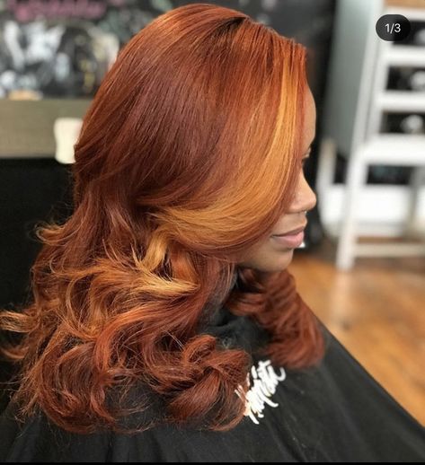 Copper Hair On Light Skin Black Women, Ginger And Burgundy Hair Black Women, Two Tone Hair Color Ideas Black Women, Ginger And Blonde Hair Black Women, Copper With Blonde Highlights, Traditional Sewin, 90's Hairstyles, Dyed Hairstyles, Black Baby Girl Hairstyles