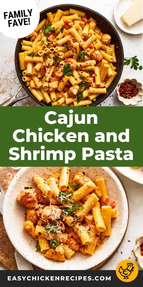 This Cajun Chicken and Shrimp Pasta is a creamy, flavorful dish with tender chicken, shrimp, and pasta tossed in a silky Cajun cream sauce. Perfect comfort food dinner recipe! Find the recipe on our site! Cajun Chicken And Shrimp Pasta, Cajun Chicken And Shrimp, Cajun Cream Sauce, Shrimp Pasta Recipes Easy, Shrimp And Pasta, Creamy Cajun Shrimp Pasta, Creamy Cajun Chicken, Pasta Bake Easy, Cajun Shrimp Pasta